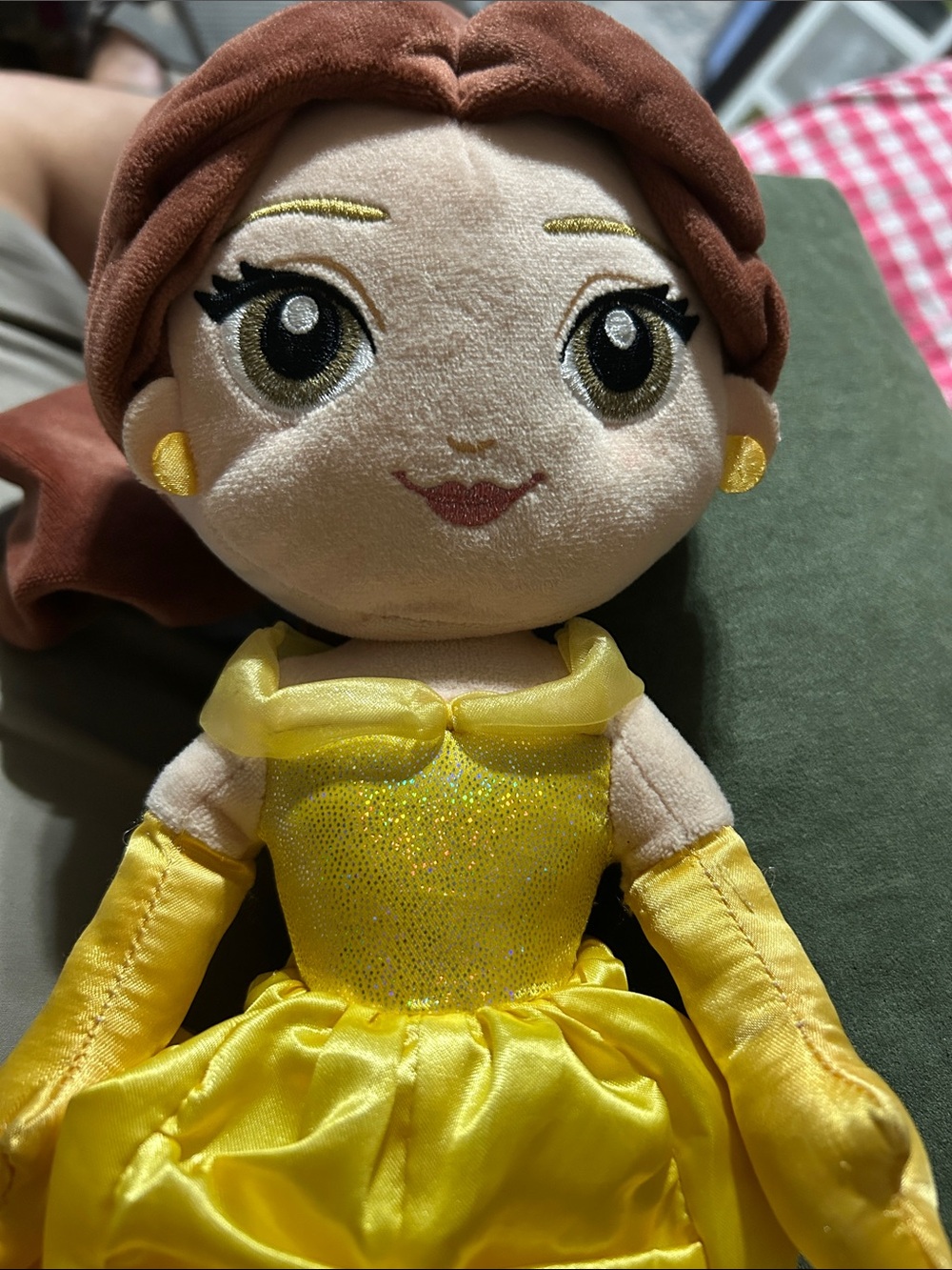 17” Disney Princess Belle Plush Doll with Brown 
Green Eyes Yellow dress